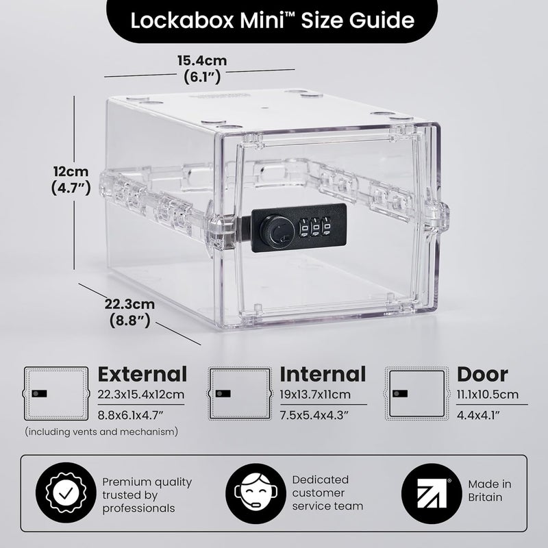 Lockabox Mini™ | Small Lock Box with Combination Lock (Half Letter Sized) | Mini Lockable Box for Small Medicines, Snacks & Mobile Phones | External Size 8.8 x 6.1 x 4.7 Inches (Crystal) - Image 4